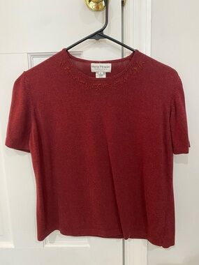 Rena Rowan Short Sleeve Embroidered Crewneck Top - Wine